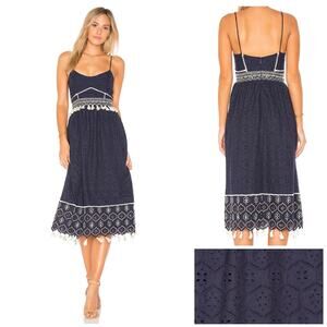 HEMANT AND NANDITA Tassel Midi Dress Embroidered Eyelet Tassels Cottagecore | XS